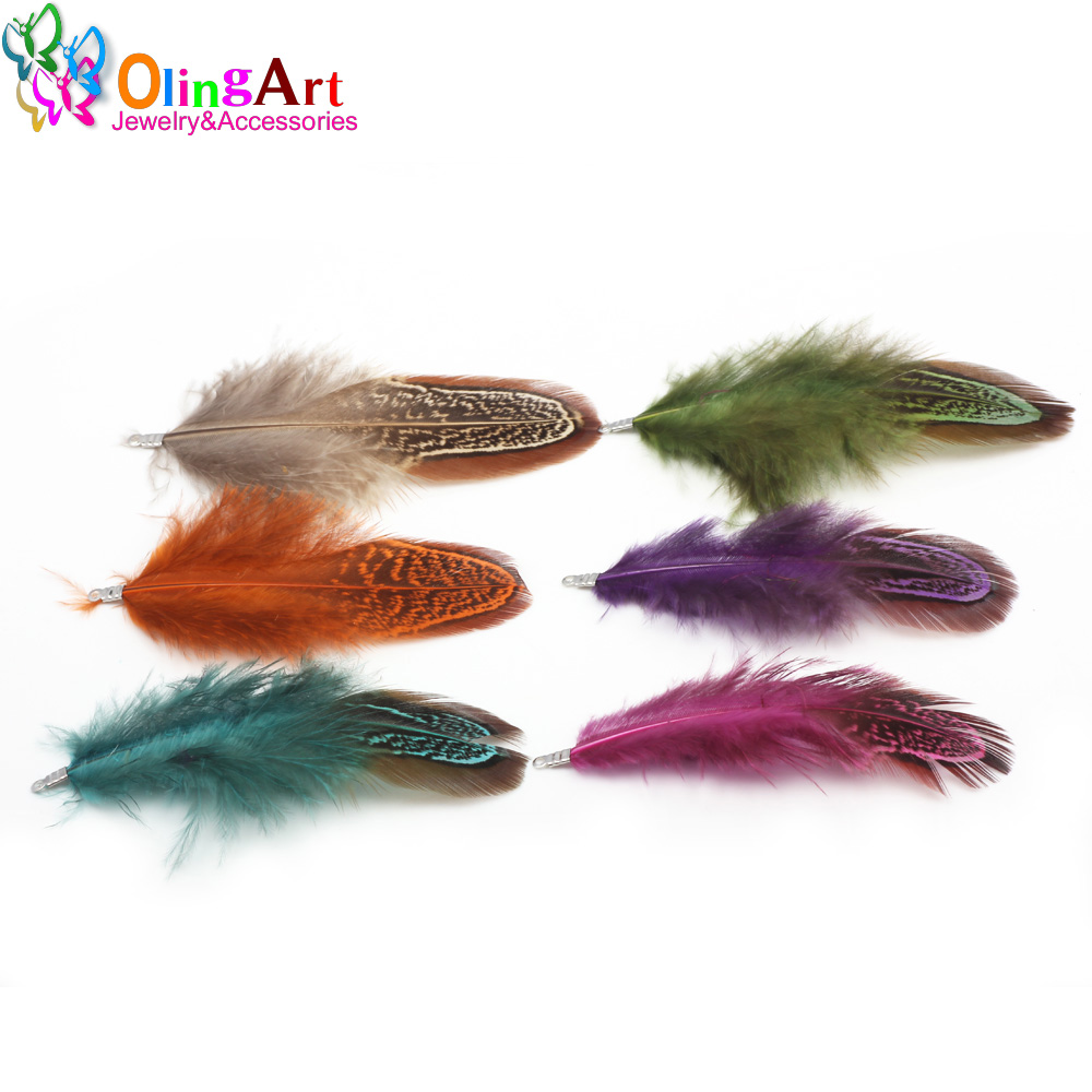 Women'S Fashion Earrings - OlingArt Tintura colorata Piume naturali Nappa