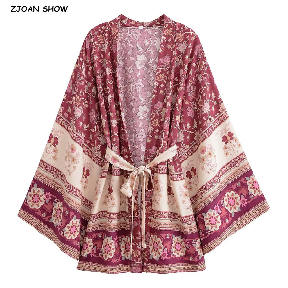 Kimono Cardigan Women - 2022 BOHO Donna Contrasto Stampa floreale